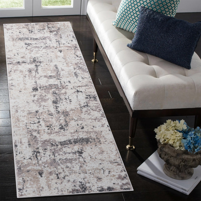 Cream/Brown Abstract Non-Shedding Area Rug - Stylish And Stain Resistant For Living Room, Bedroom, Dining Room, Or Home Office