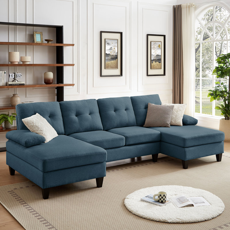 Laith Upholstered U-Shaped Sectional Symmetrical, Blue Fabric