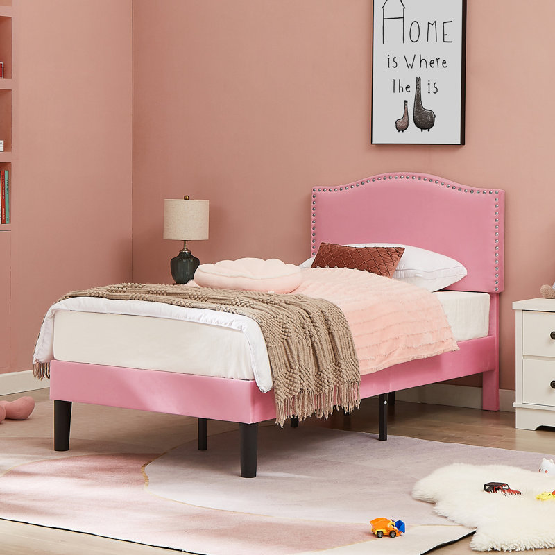 Auxter Upholstered Platform Bed Frame with Adjustable Nailhead Headboard, Velvet Fabric Mattress Foundation with Strong Wooden Slats Support, No Box Spring Needed, Heavy Duty, Easy Assembly