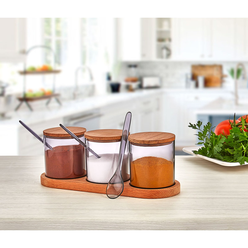 Ensemble de pots à épices et tablettes de cuisine, Bois / mauve
