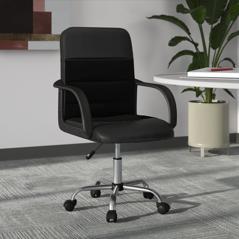  Mid-Back Black Leather Soft and Mesh Swivel Task Office Chair