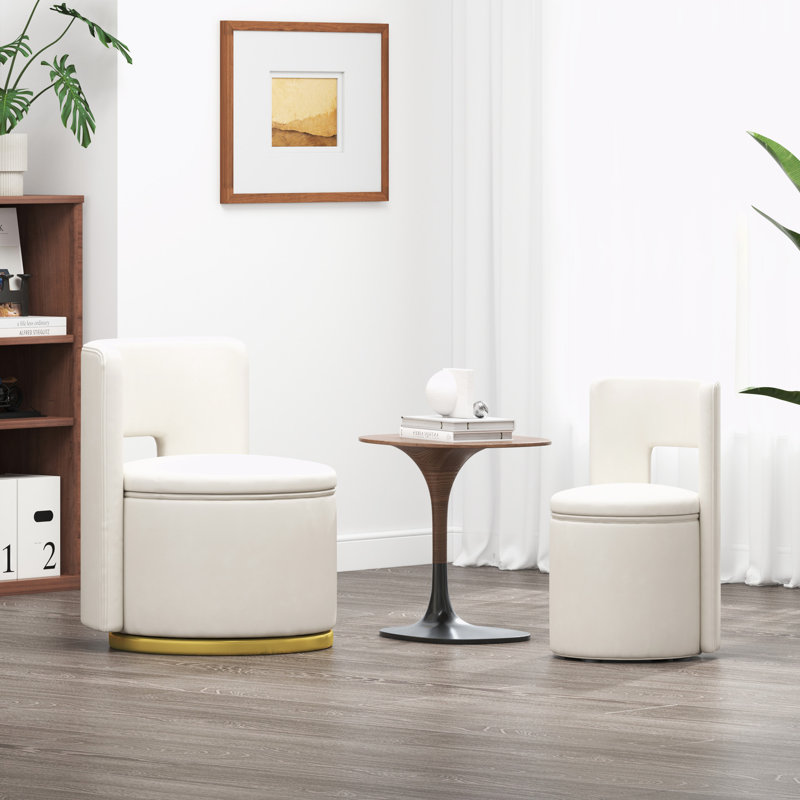 Chaise pivotante avec rangement, Cuir technique beige