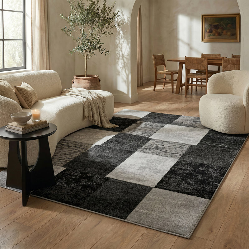 Rug Branch Montage Collection Modern Abstract Runner Area Rug (2X12 Feet) Abstract - 2'3" X 12', Grey, Rectangle 7' x 10'