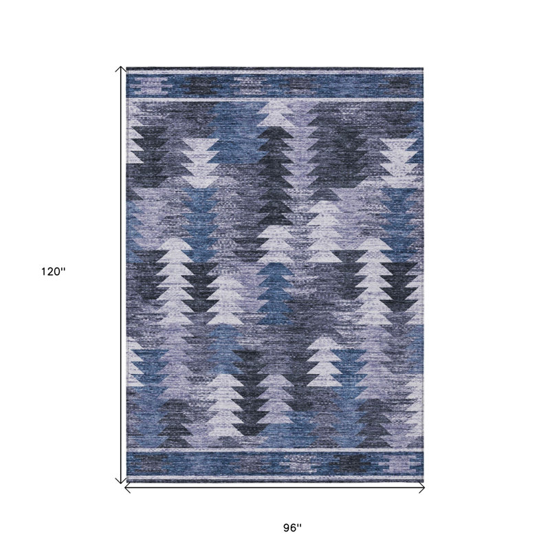HomeRoots 8' X 10' Navy Blue And Sky Blue Southwestern Washable Indoor Outdoor Area Rug