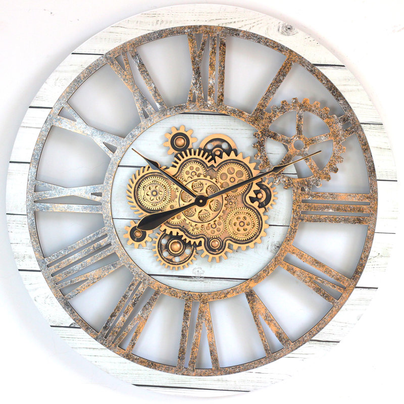 36" White and Bronze Industrial Gear Wall Clock