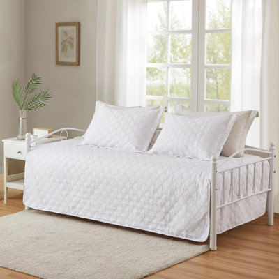 Ensemble 3 pièces de lit de jour blanc pour lit simple, ensemble de literie douillet, ensemble de housse de courtepointe à double face avec imprimé géométrique, couvre-lit toutes saisons pour lit simple avec 2 taies décoratives standard, 39 po x 75 po