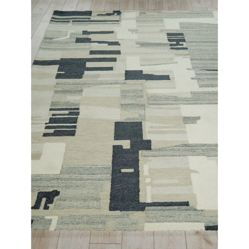 Sarezzo Hand Tufted New Zealand Wool Gray/Ivory Area Rug, 6'X9'