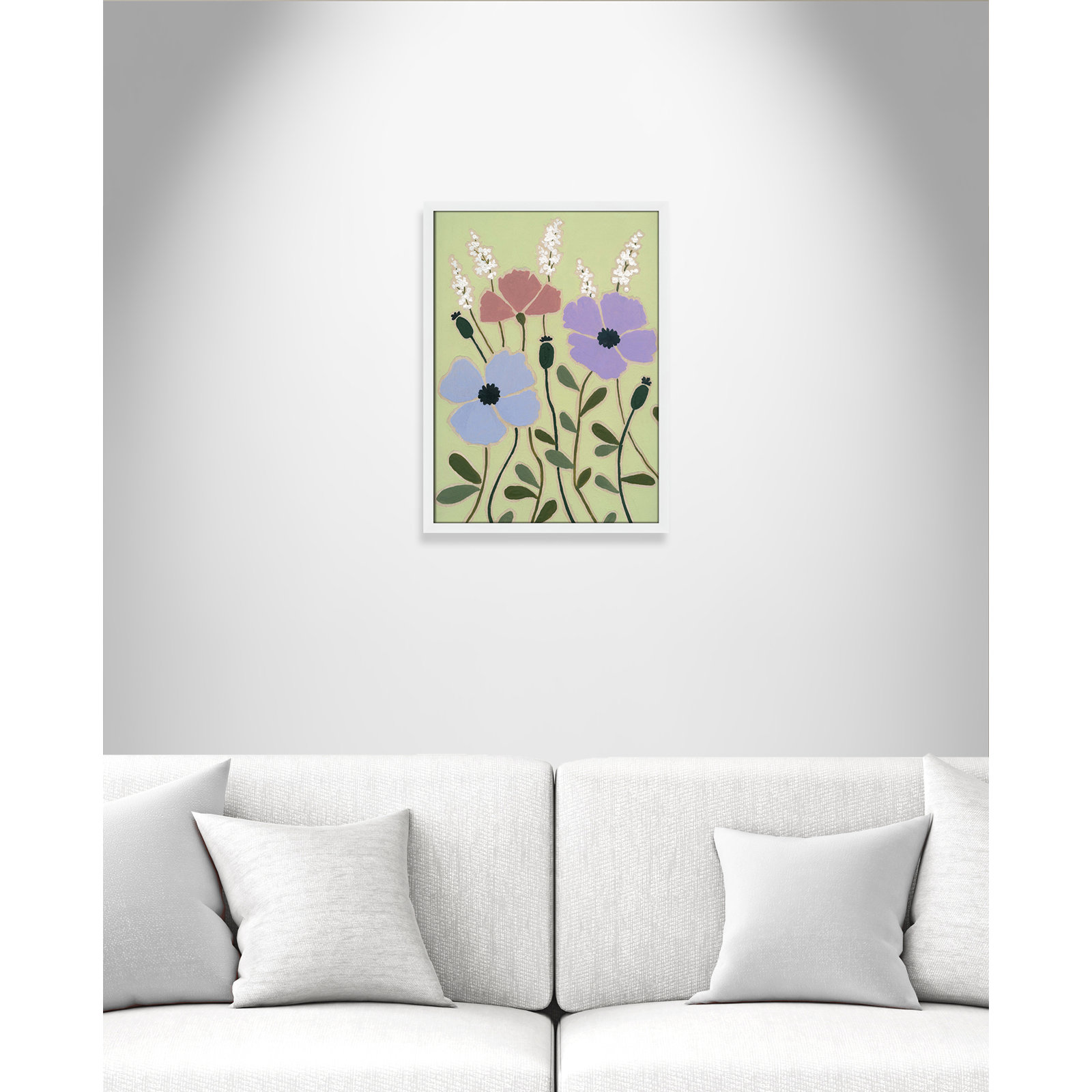 Maura "Woodblock Floral III" Print, 23" H x 17" W x 1.25" D, Satin White Framed