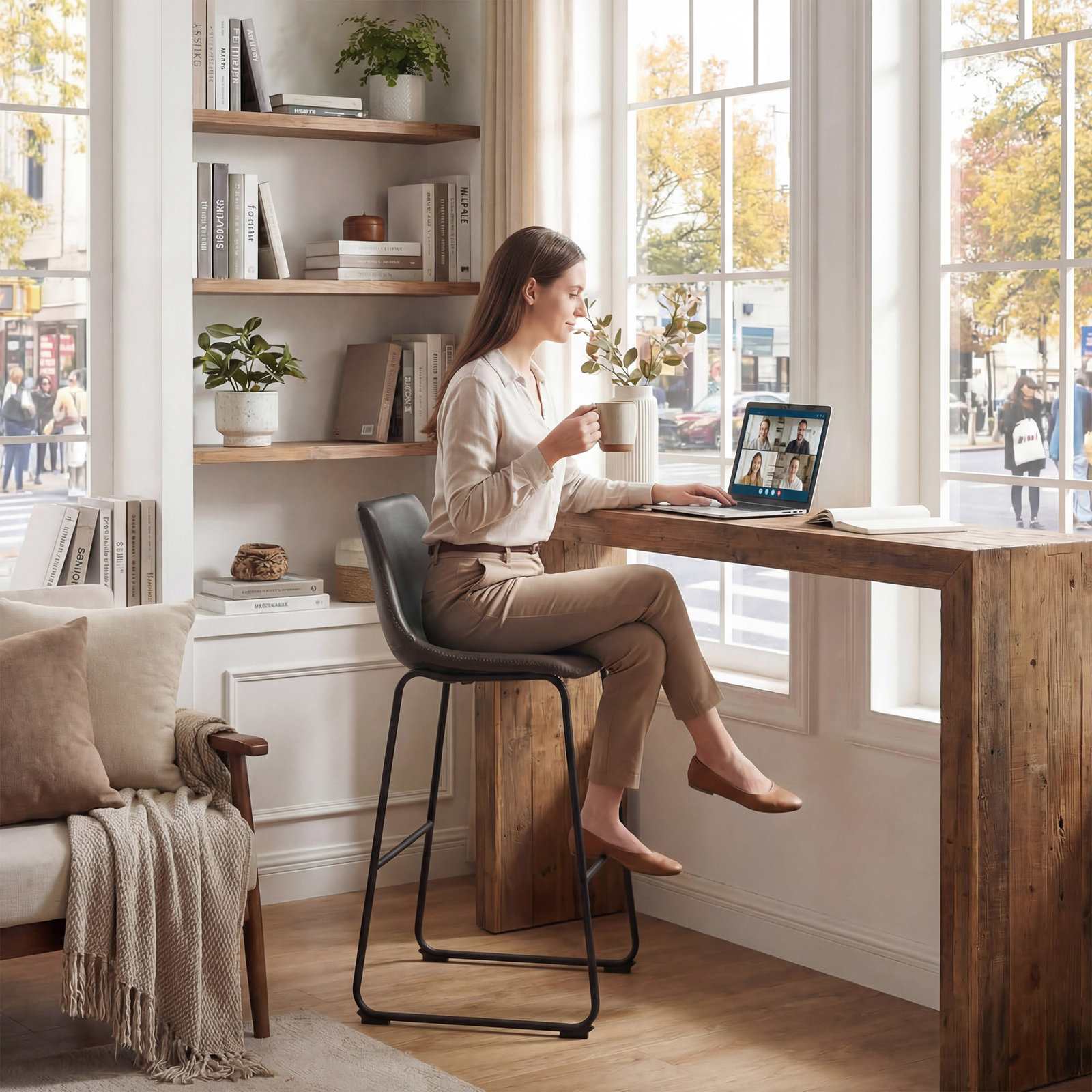 Anke Vegan Leather Armless (Set of 2), Dark Brown, Bar Stool (29" Seat Height)