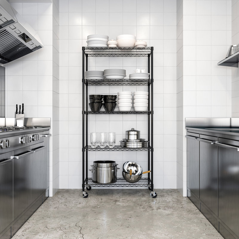36" Black 5-Tier NSF-Certified Steel Wire Shelving with Wheels