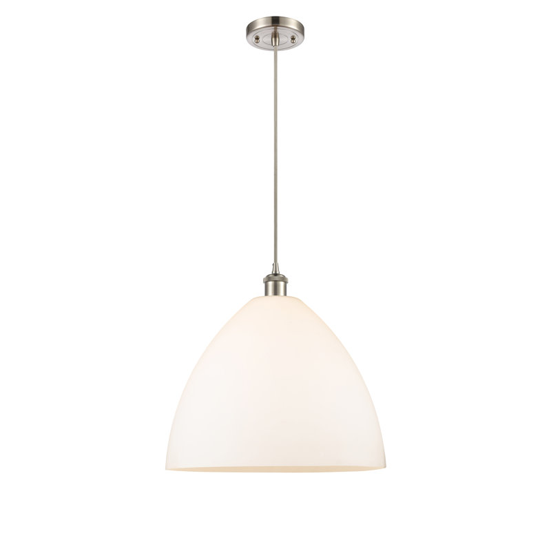 Haruka 1 - Light Single Pendant, White, 18.75" H x 16" W x 16" D, Brushed Satin Nickel