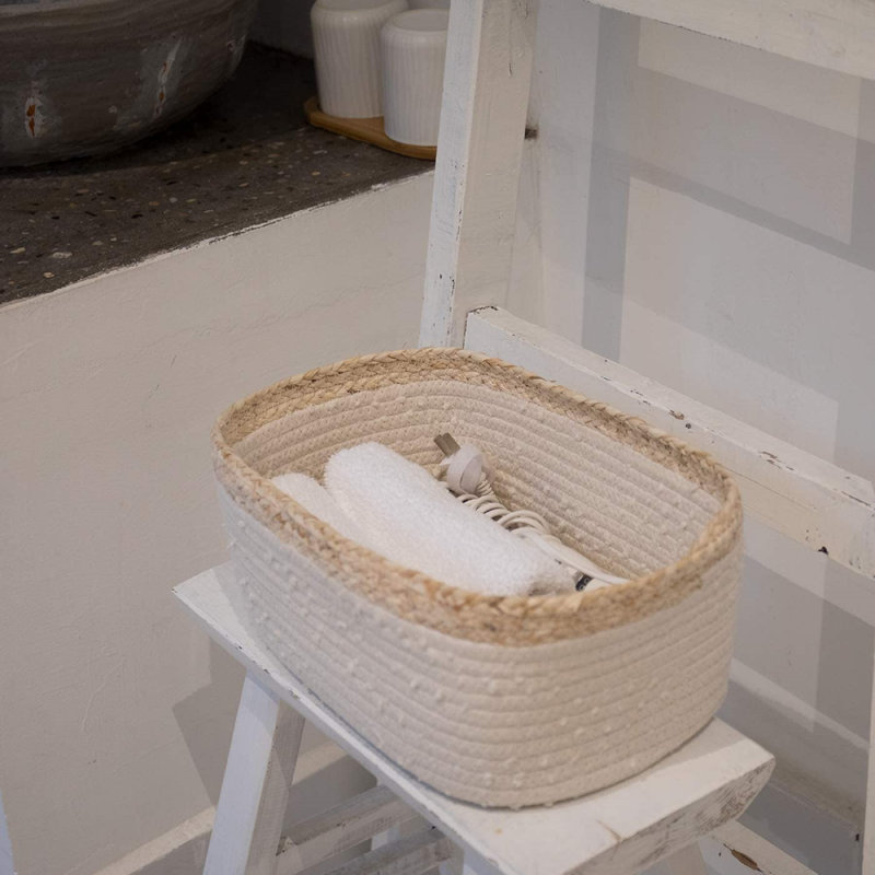 Cot Fabric Box - Set of 3, White/Natural