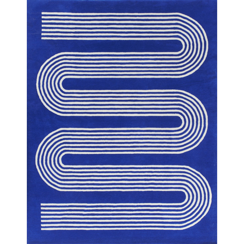Simba Hand Tufted Wool Geometric Area Rug in Blue, Rectangle 8' x 10'
