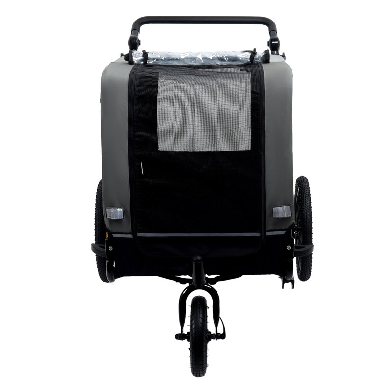 Extra Large 2-In-1 Bike Trailer & Push Cart For Pets, Black/Grey