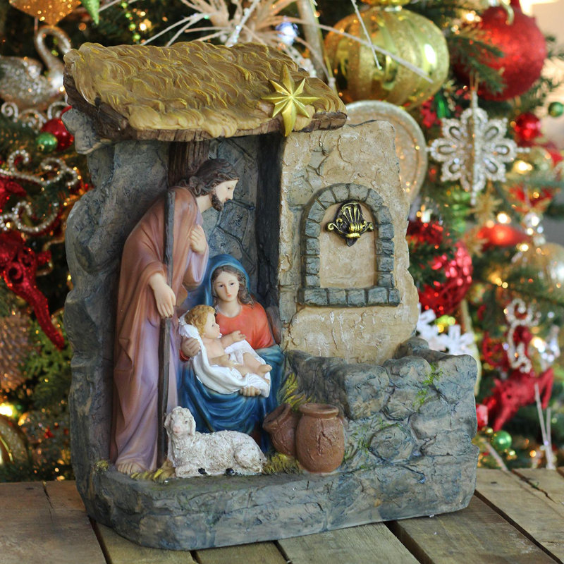 Fontaine de Noël crèche 14 po avec famille