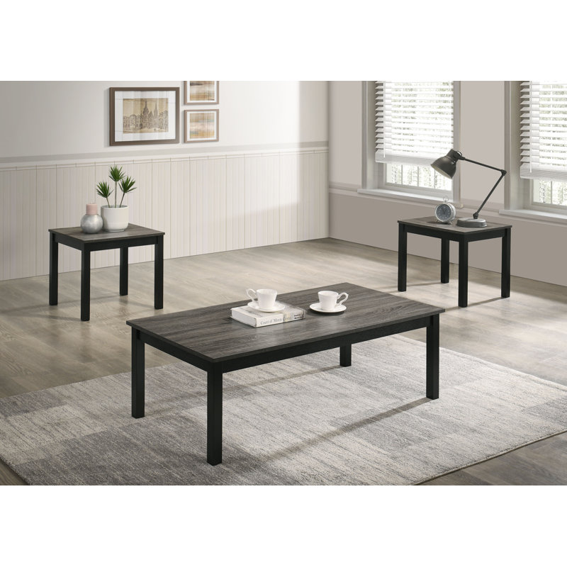Ensemble de 3 tables basses 47 po avec 2 tables de bout pour le salon en bois - gris, Grey