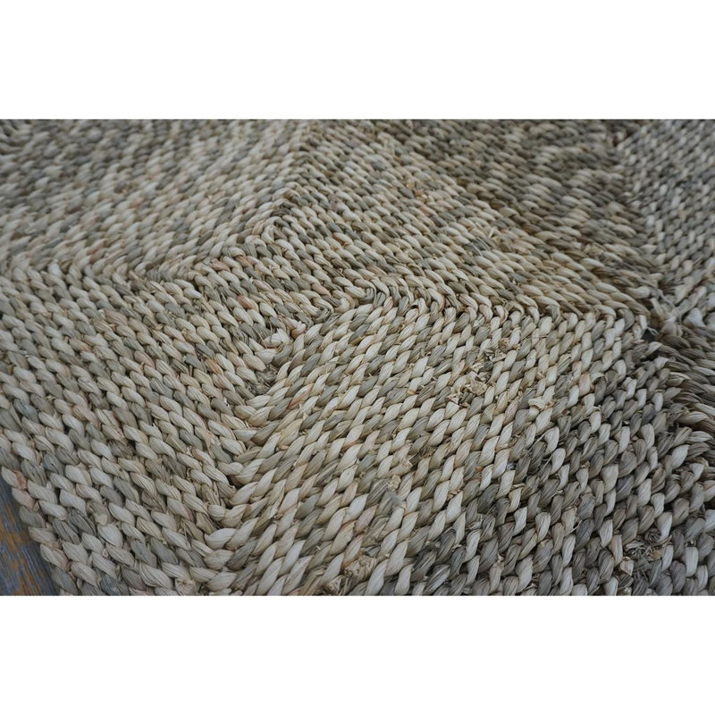 1940s Rustic Beige Antique Geometric Modern Moroccan Reed Square Woven Rug