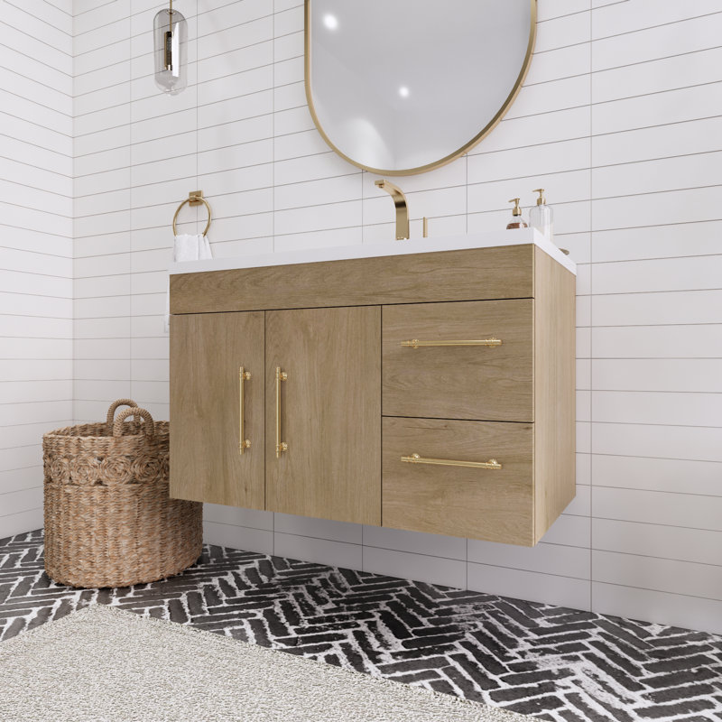 Spring 36'' Single Bathroom Vanity with Acrylic Top, White Oak