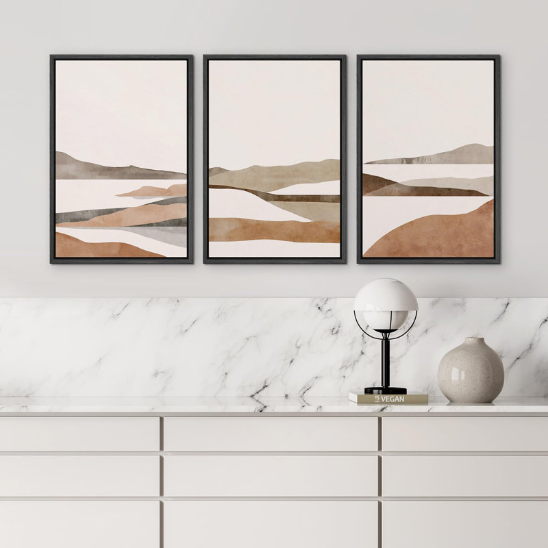 " Abstract Desert Dunes Minimalist Earth Tones Photography Scenic Realism Decor Contemporary Rustic " 3 - Pieces, Black