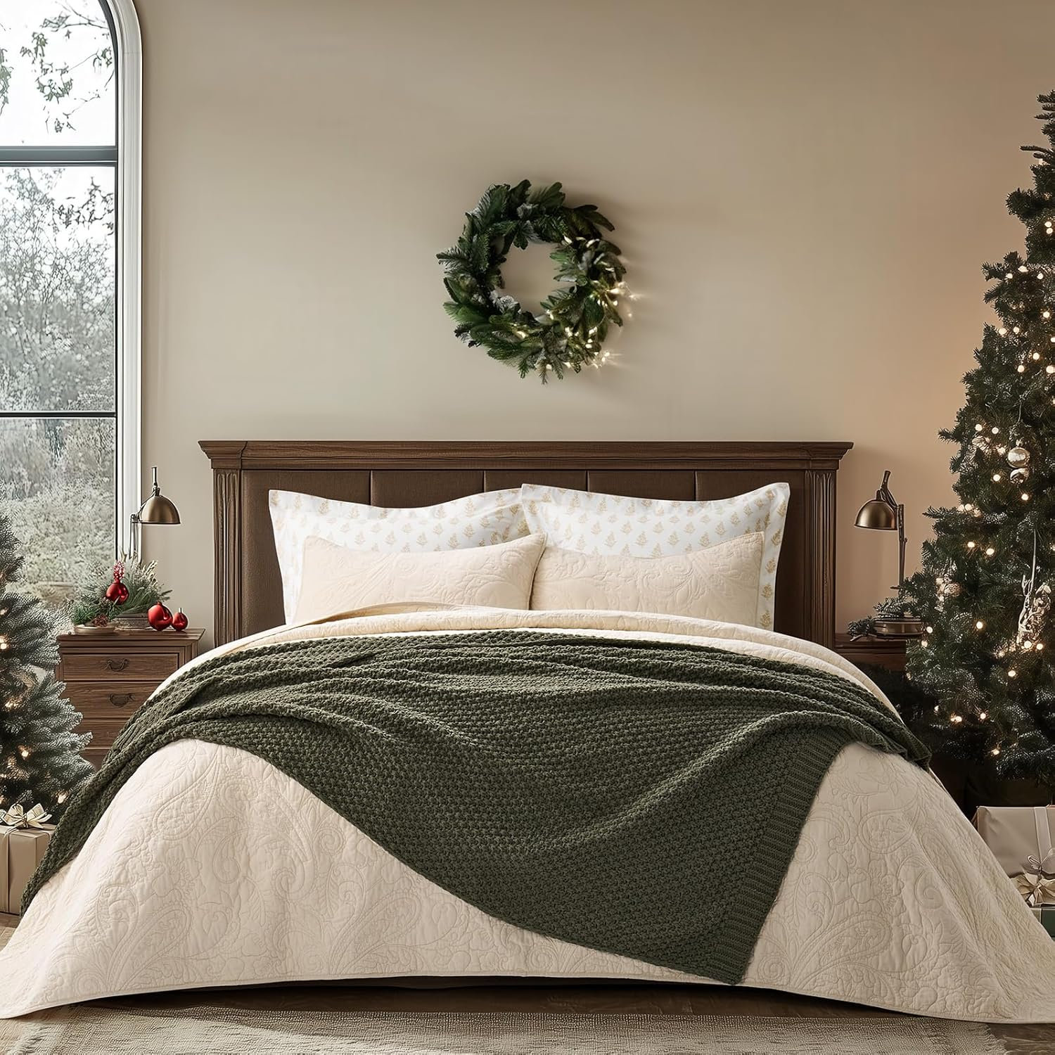 Chunky Chenille Knit Throw Blanket, Olive Green, 80" L x 60" W