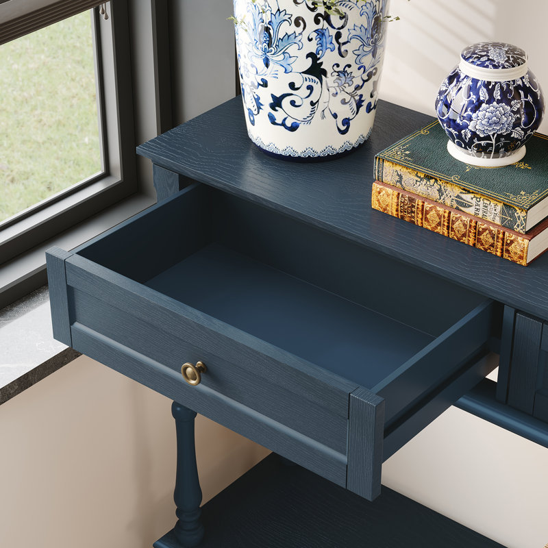 Console Mid-Century avec 2 tiroirs (assemblage minimal requis), Bleu