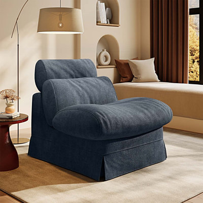 Fauteuil d'appoint minimaliste avec structure en bois massif, revêtement en chenille souple et semi-ferme, idéal pour le salon, la chambre à coucher, le balcon et le coin lecture au bureau.