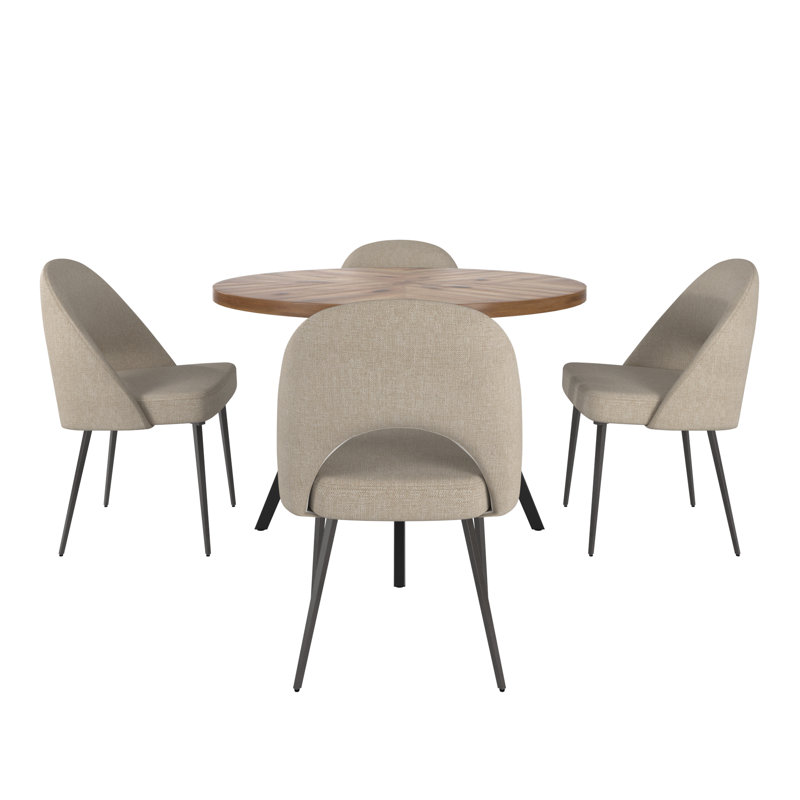 Aurthur 45" Round Dining Table And Upholstered Dining Chairs Set - Beige Fabric, Beige
