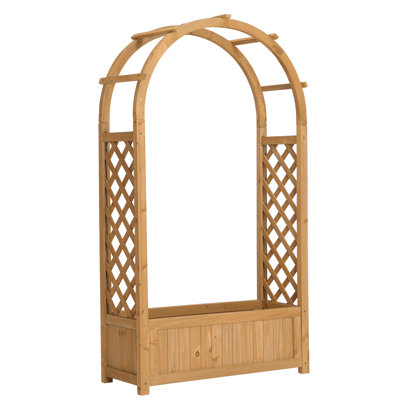 32.68 X 12.2 X 59.84 In (W X D X H)Teak Finished Fir Wood Planter Box With Trellis
