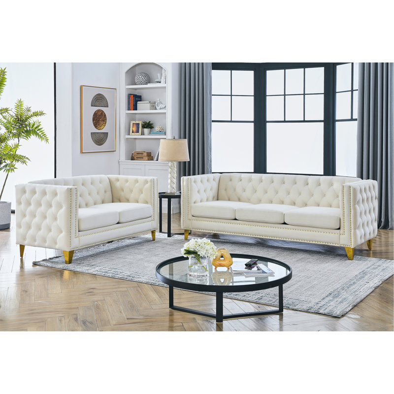 Canapé 3 places + canapé 2 places. VELOUR BEIGE