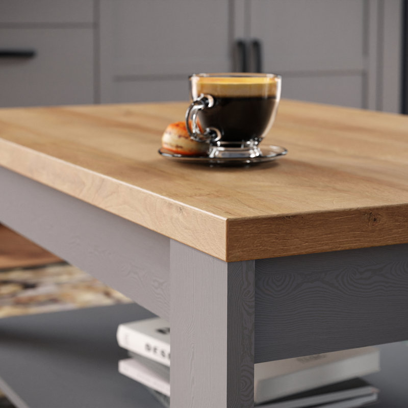 Farmhouse style coffee table with open storage compartment, living room, engineered wood, grey/warm oak decor, 100 cm W  x 45.7 cm H x 21.9 cm D