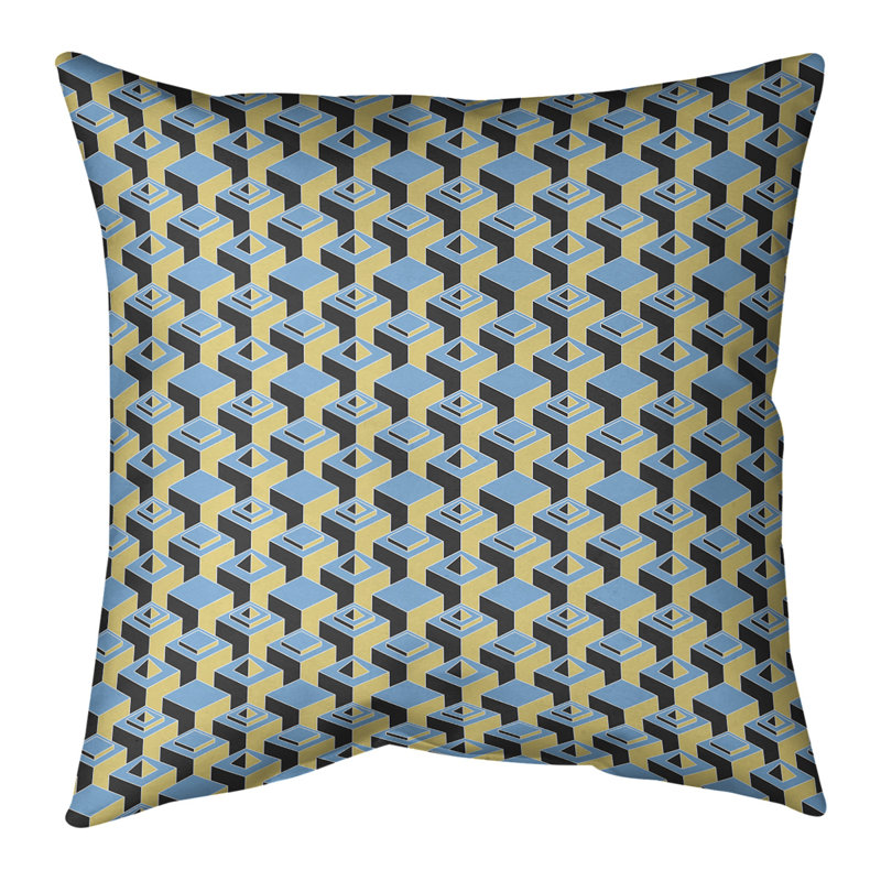 Housse de coussin Skyscrapers, 20 po X 20 po, Petit bleu sarcelle et jaune, Simili daim