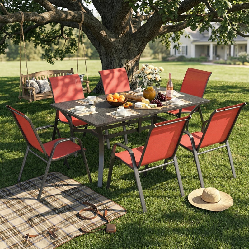 Ensemble repas d'extérieur 7 pièces 7 pièces, Rouge
