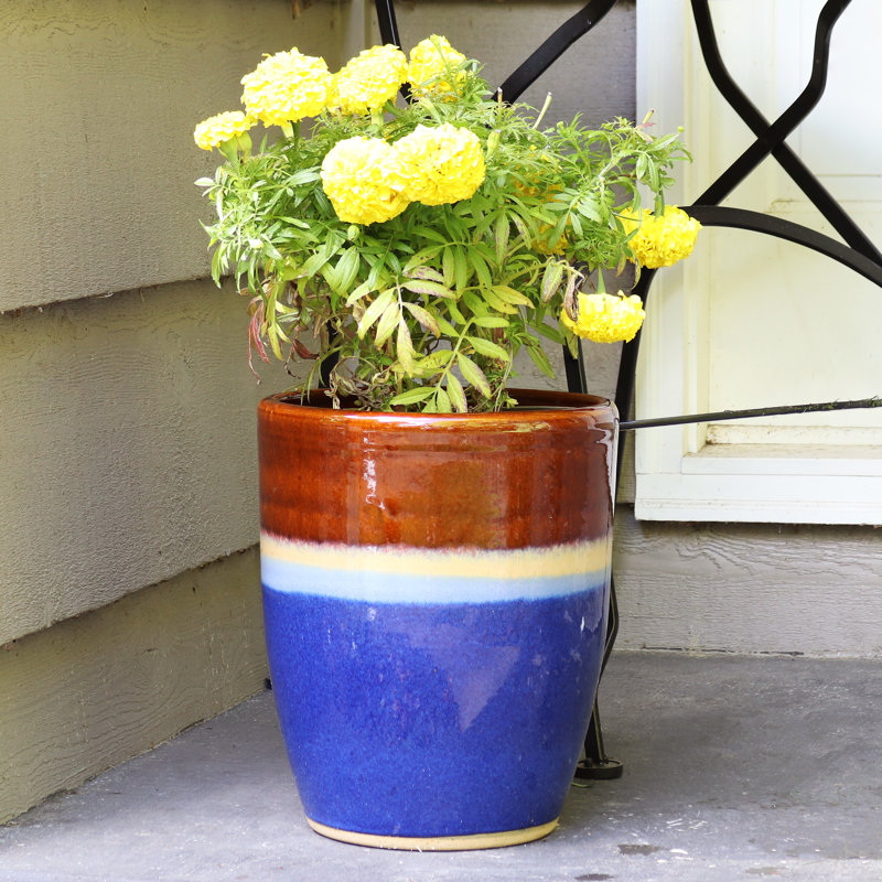 Captivating Vista 11.5" x 11.5" x 14" Round Ceramic Planter 2-Count - Beachcomber, 2, Beachcomber