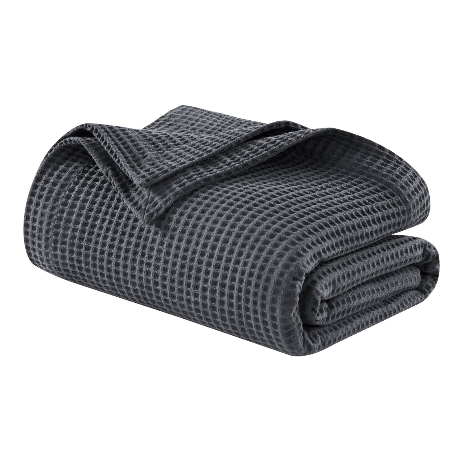Waffle Weave 100% Cotton Blanket, King, Dark Gray