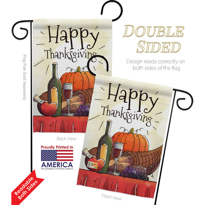 Ensemble de drapeaux en polyester 19 x 13 po Happy Thanksgiving Feast
