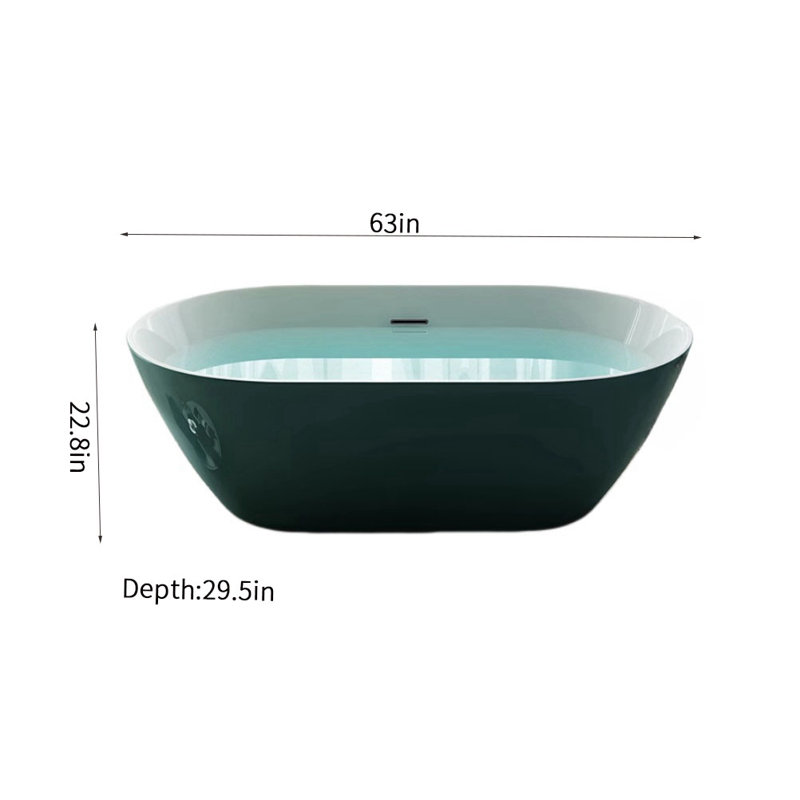 63'' x 29.5'' Soaking Acrylic Bathtub, Green