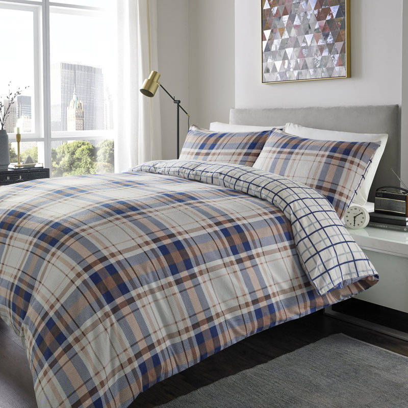 Nella Duvet Cover Set with Pillowcases, Blue/Plum, Single Duvet Cover + 1 Standard Pillowcase