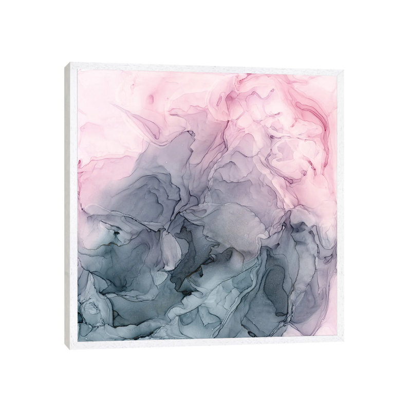 Blush & Paynes Grey Flowing Abstract by Elizabeth Karlson - Print on Canvas, White Framed, 93.98 cm H x 93.98 cm W