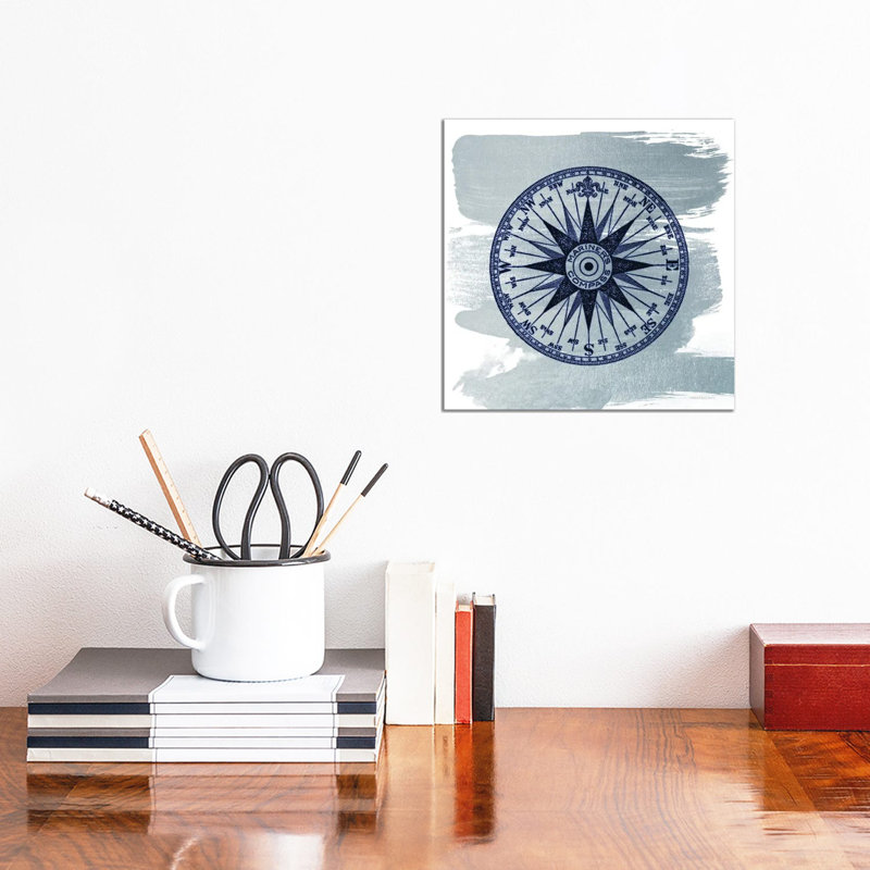 Brushed Midnight Blue Compass Rose by Bluebird Barn - Print on Canvas, Wrapped Canvas, 45.72 cm H x 45.72 cm W x 3.175 cm D