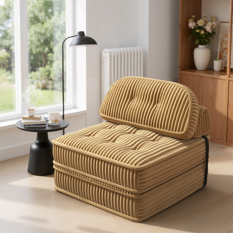 Tufted Futon Convertible Folding Sofa Bed With Back Support, Twin Size, Corduroy, Brown Corduroy