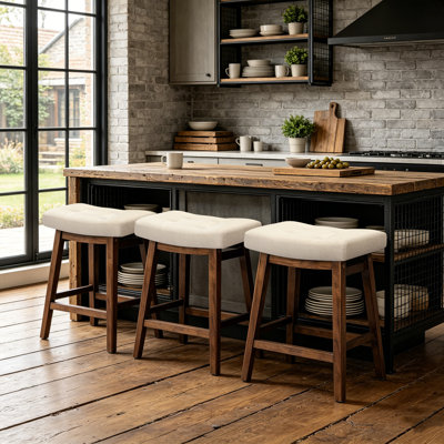 Extra Wide 19.7" Seat Counter Height Stool Modern Upholstered Wood Saddle Barstools