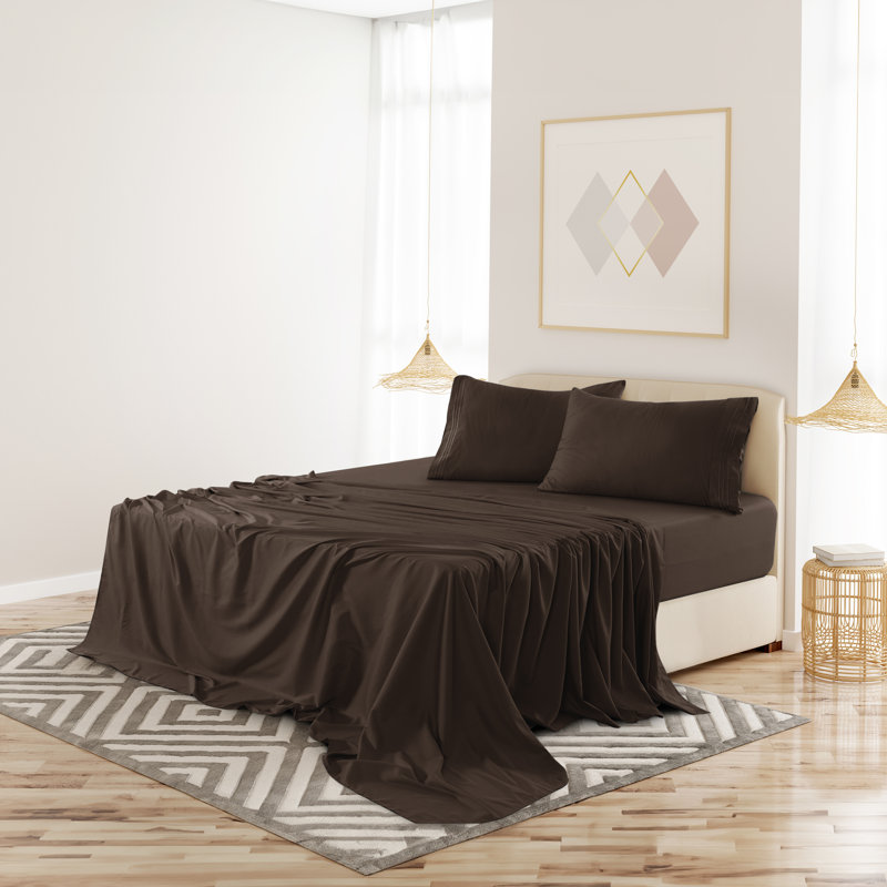 Ensemble de draps en microfibre 6 pièces Lux Decor, Ensemble de draps pour lit simple + 1 drap-housse, Brun chocolat