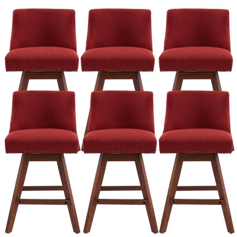 Tabouret de bar et de comptoir pivotant de 26,6 po avec garniture cloutée Logreira, Rouge