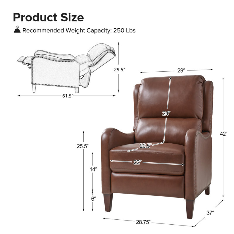 Fauteuil inclinable en cuir Beecher 28,75 po, Cuir pleine fleur brun