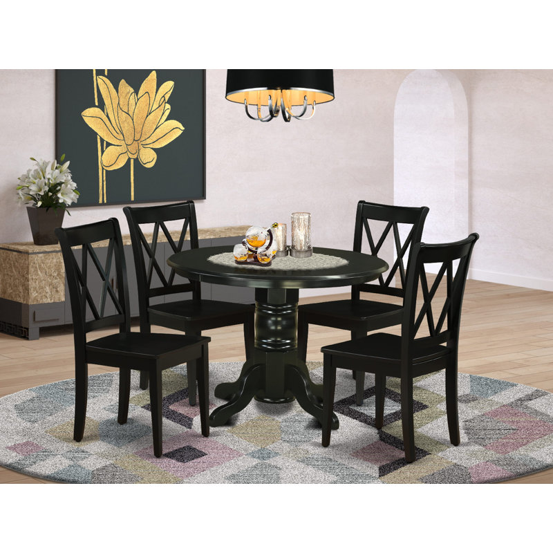 5 Piece Dining Room Table Set Includes a Round Wooden Table with Pedestal and 4 Kitchen Dining Chairs, Black