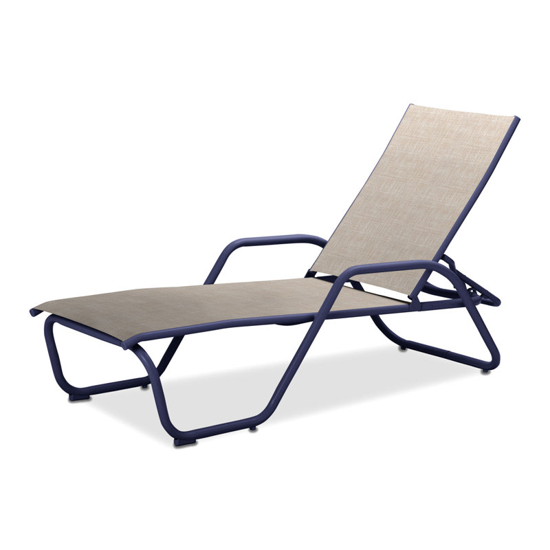 Outdoor Rust-Resistant Metal Chaise Lounge, Textured Black, Natural