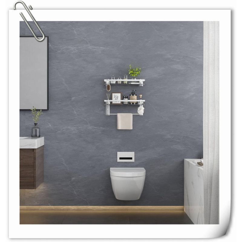 Tablette de douche murale à tablettes flottantes, Argent