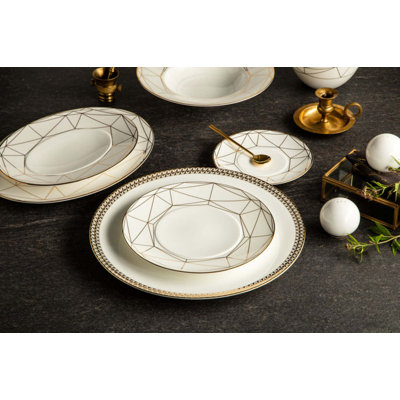 Gem Cut Gold Bone China Dinner Plate