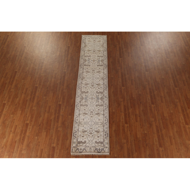 Tapis de couloir oriental ivoire Oushak 3 x 12