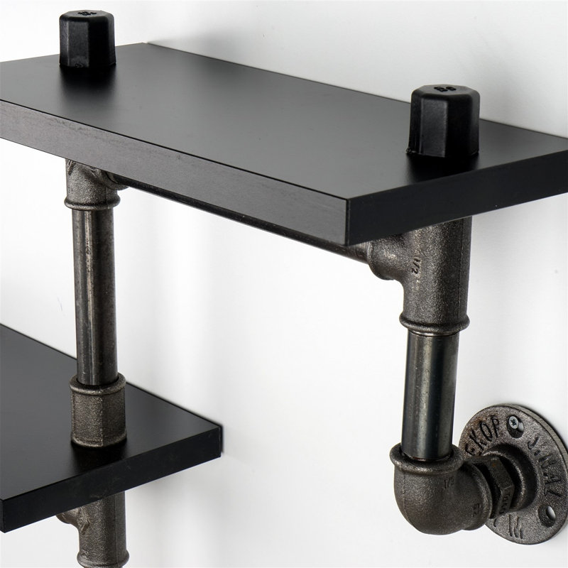 Élégante tablette en tuyau noir de 22,0 po x 5,1 po x 16,5 po | Fabrication durable en 100% panneau de fibres à densité moyenne, parfaite pour la maison ou le bureau | Conception industrielle rustique, idéale pour organiser des livres, des décorations et plus encore